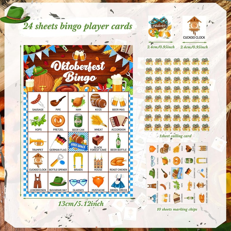 Shappy 35 Pcs Oktoberfest Bingo Games 24 Players Beer Festival Bingo Cards German Party Favors for Boys Girls Adults Family Classroom Activities Oktoberfest Birthday Party Supplies - Image 2